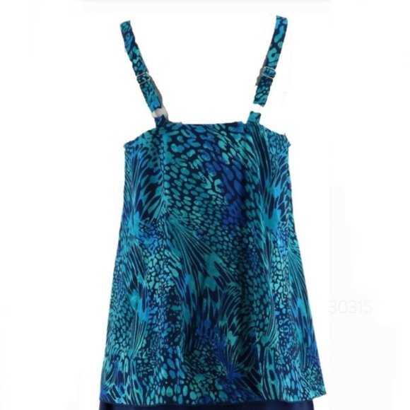 New Size 10 Denim & Co. Beach Hi- Low Tankini Swimsuit Top - Picture 2 of 3